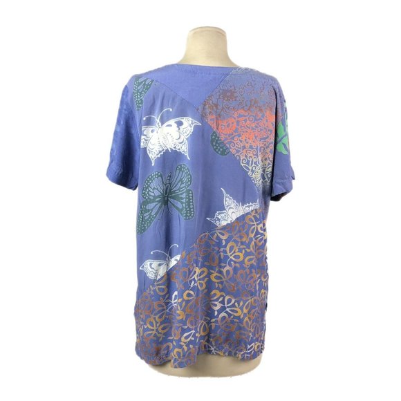 Wild Thing Wild Woman Lavender Patchwork Batik Short Sleeve Tunic Boxy Tee S/M - Picture 4 of 11